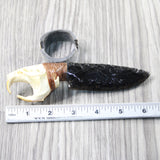 Muskrat Skull Handle Obsidian Blade Ornamental Knife #0350  Mountain Man Knife