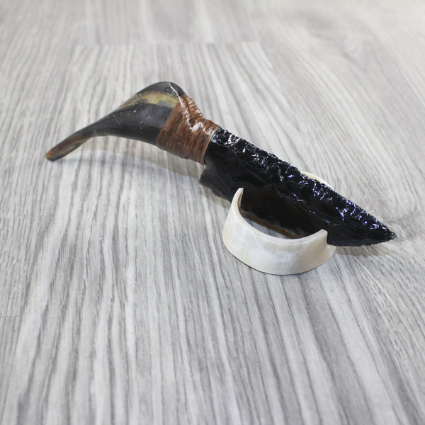 Goat Horn Handle Obsidian Blade Ornamental Knife #9645 Mountain Man Knife