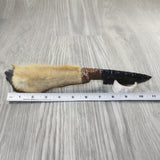 Hair-on Coyote Bone Handle Obsidian Blade Ornamental Knife #1745 Mountain Man Knife