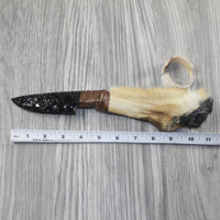 Hair-on Coyote Bone Handle Obsidian Blade Ornamental Knife #1745 Mountain Man Knife