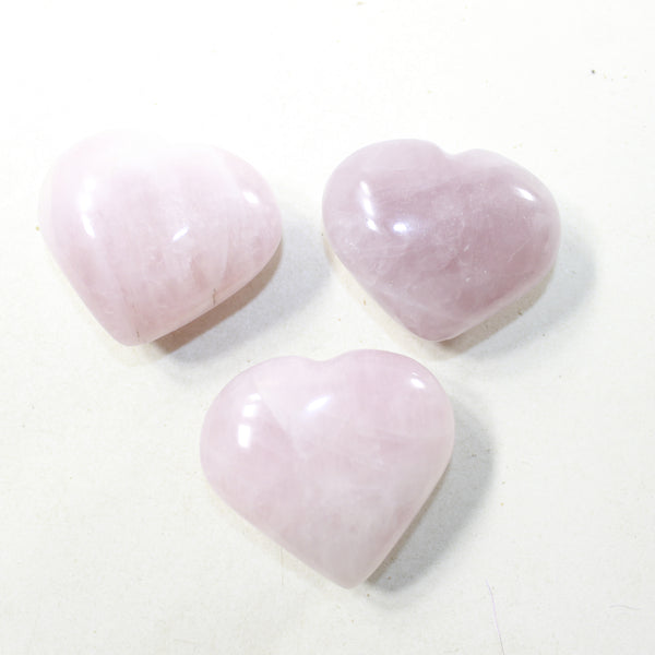 3 Rose Quartz Hearts Combined Weight of  255 Grams #3441 Gemstone Hearts