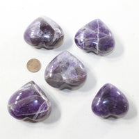 5 Amethyst Hearts Combined Weight of  406 Grams #153-1 Gemstone Hearts