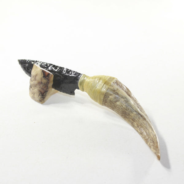 Goat Horn Handle Obsidian Blade Ornamental Knife #203-2 Mountain Man Knife