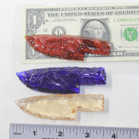 3 Small Glass Ornamental Knife Blades  #7938
