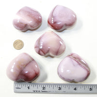 5 Mookaite Hearts Combined Weight of  434 Grams #473-1 Gemstone Hearts