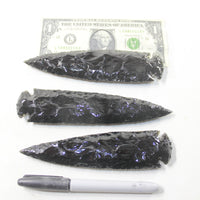 3 Obsidian Ornamental Spearheads  #583-1  Arrowhead