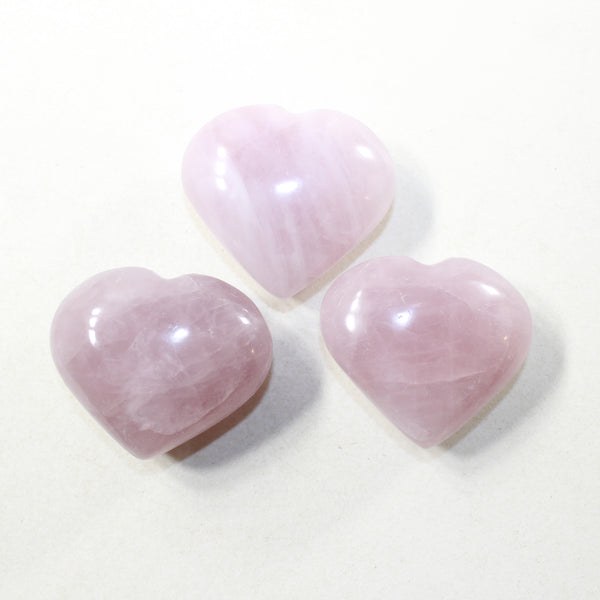 3 Rose Quartz Hearts Combined Weight of  255 Grams #5041 Gemstone Hearts