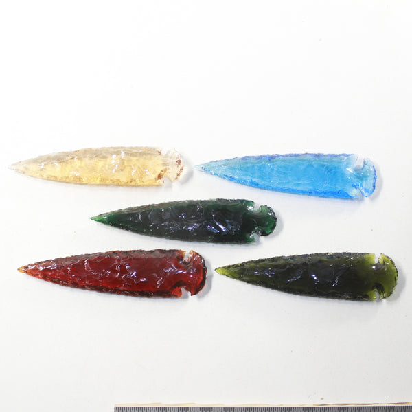 5 Glass Ornamental Spearheads  #9335  Arrowheads