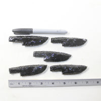 5 Small Obsidian Ornamental Knife Blades  #753-1  Mountain Man Knife