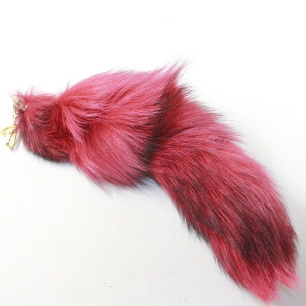 1 Dyed Red Silver Fox Tail Keyring #9630  Taxidermy Keychain Tassel Bag Tag