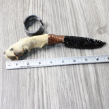 Coyote Foot Handle Obsidian Blade Ornamental Knife #9054  Mountain Man Knife