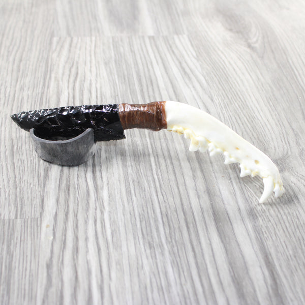 Coyote Jaw Handle Obsidian Blade Ornamental Knife #8155  Mountain Man Knife