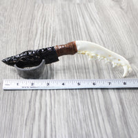 Coyote Jaw Handle Obsidian Blade Ornamental Knife #8155  Mountain Man Knife