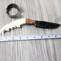 Coyote Jaw Handle Obsidian Blade Ornamental Knife #8155  Mountain Man Knife