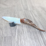 Goat Horn Handle Opalite Blade Ornamental Knife #9763     Mountain Man Knife