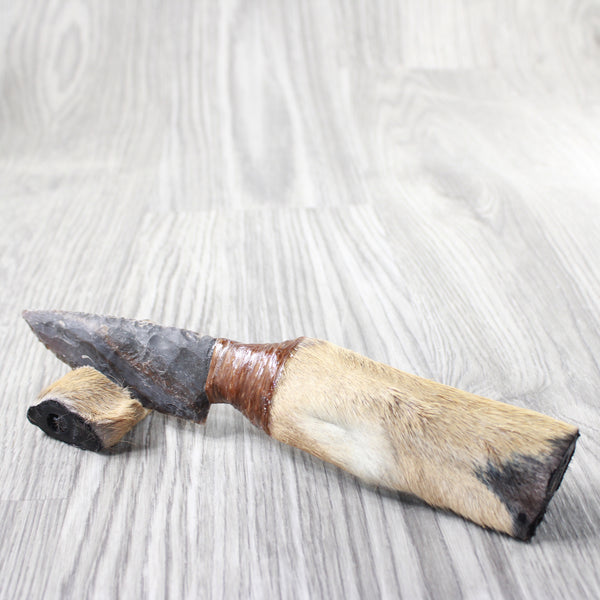 Hair-on Deer Bone Handle Stone Blade Ornamental Knife #0655    Mountain Man Knife