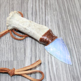 Antler Crown Handle Opalite  Blade Knife Necklace  #6063  Mountain Man Necklace