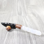 Selenite Spiral Handle Obsidian Blade Ornamental Knife #8855  Mountain Man Knife