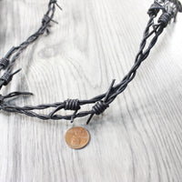 5 Leather Barbed Wire Necklaces Antique Black Colored   #5955