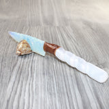 Selenite Spiral Handle Opalite Blade Ornamental Knife #3163     Mountain Man Knife