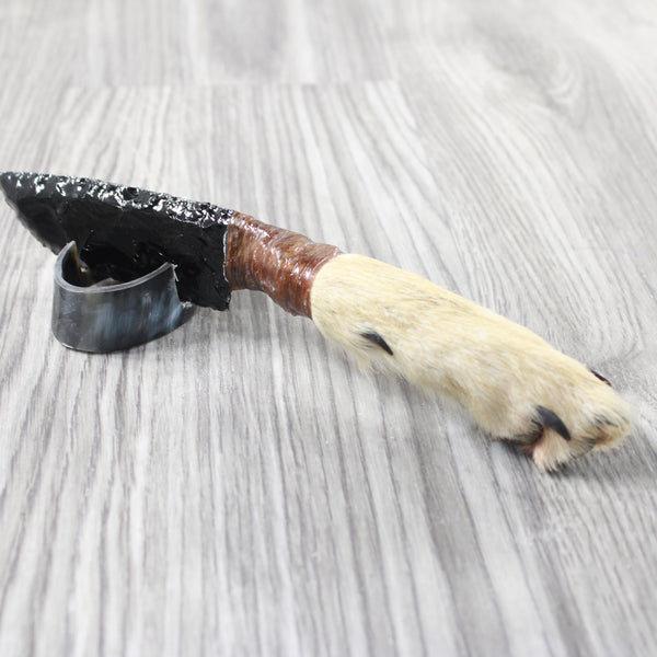 Coyote Foot Handle Obsidian Blade Ornamental Knife #1055  Mountain Man Knife