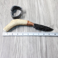 Elk Antler Handle Obsidian Blade Ornamental Knife #2055  Mountain Man Knife