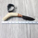 Elk Antler Handle Obsidian Blade Ornamental Knife #2055  Mountain Man Knife