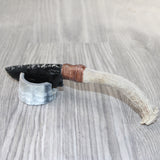Deer Antler Crown Handle Obsidian Blade Ornamental Knife #8663  Mountain Man Knife