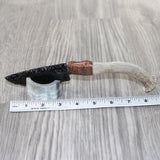 Deer Antler Crown Handle Obsidian Blade Ornamental Knife #8663  Mountain Man Knife