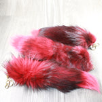 3 Dyed Red Silver Fox Tail Key Rings #3355  Taxidermy Keychain Tassel Bag Tag