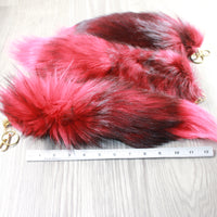 3 Dyed Red Silver Fox Tail Key Rings #3355  Taxidermy Keychain Tassel Bag Tag