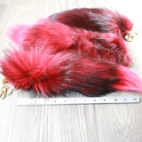 3 Dyed Red Silver Fox Tail Key Rings #3355  Taxidermy Keychain Tassel Bag Tag