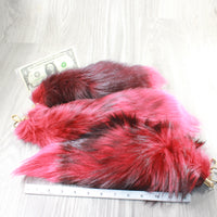 3 Dyed Red Silver Fox Tail Key Rings #3355  Taxidermy Keychain Tassel Bag Tag