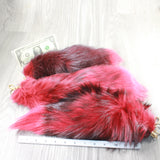 3 Dyed Red Silver Fox Tail Key Rings #3355  Taxidermy Keychain Tassel Bag Tag