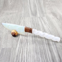 Selenite Spiral Handle Opalite Blade Ornamental Knife #3455    Mountain Man Knife