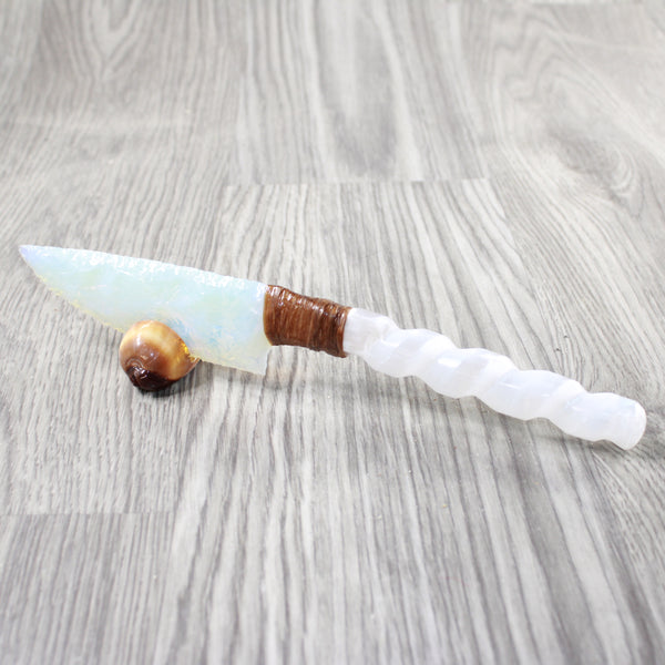 Selenite Spiral Handle Opalite Blade Ornamental Knife #3455    Mountain Man Knife