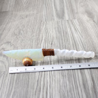 Selenite Spiral Handle Opalite Blade Ornamental Knife #3455    Mountain Man Knife