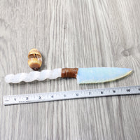 Selenite Spiral Handle Opalite Blade Ornamental Knife #3455    Mountain Man Knife