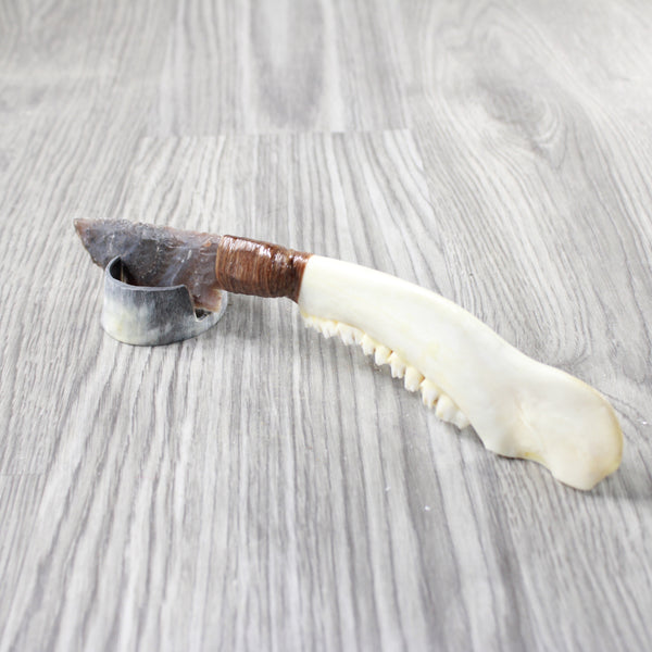 Deer Jaw Handle Stone Blade Ornamental Knife #0455    Mountain Man Knife
