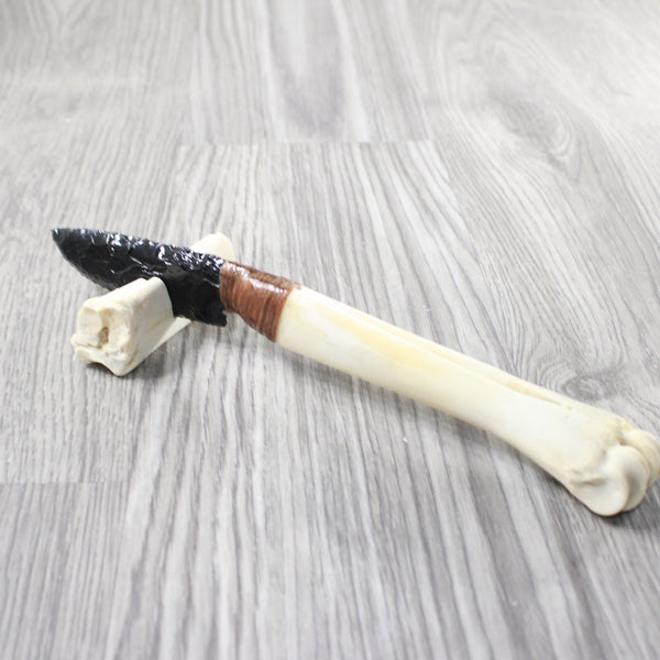 Deer Bone Handle Obsidian Blade Ornamental Knife #4555  Mountain Man Knife