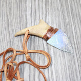 Reindeer Antler Handle Opalite  Blade Knife Necklace  #5464  Mountain Man Necklace