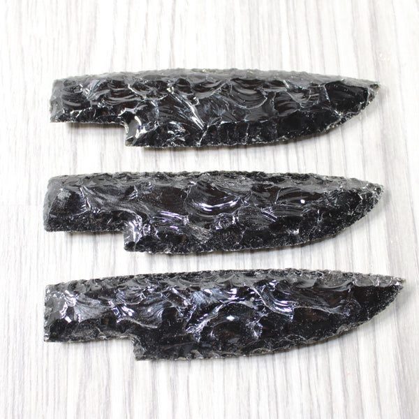 3 Obsidian Ornamental Knife Blades  #8655    Mountain Man Knife