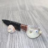 Parrot Puffer Fish Handle Obsidian Blade Ornamental Knife #6964  Mountain Man Knife