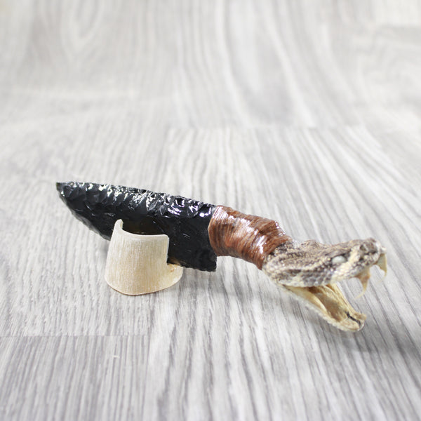 Rattlesnake Head Handle Obsidian Blade Ornamental Knife #4355  Mountain Man Knife