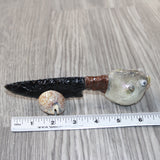 Parrot Puffer Fish Handle Obsidian Blade Ornamental Knife #6964  Mountain Man Knife