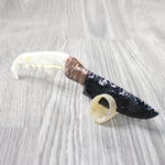 Coyote Jaw Handle Obsidian Blade Ornamental Knife #1455  Mountain Man Knife