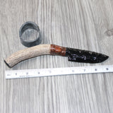 Axis Deer Antler Handle Obsidian Blade Ornamental Knife #1064  Mountain Man Knife