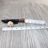 Selenite Spiral Handle Obsidian Blade Ornamental Knife #8164  Mountain Man Knife