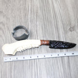 Deer Jaw Handle Obsidian Blade Ornamental Knife #0164  Mountain Man Knife