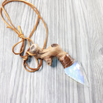 Grapevine Wood Handle Opalite  Blade Knife Necklace  #6755  Mountain Man Necklace